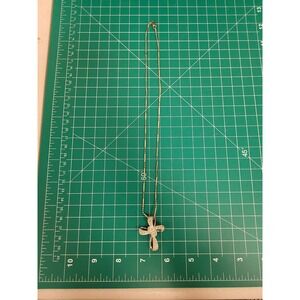 Sterling Silver 925 Long Station Cross Pendant Necklace CZ Religious